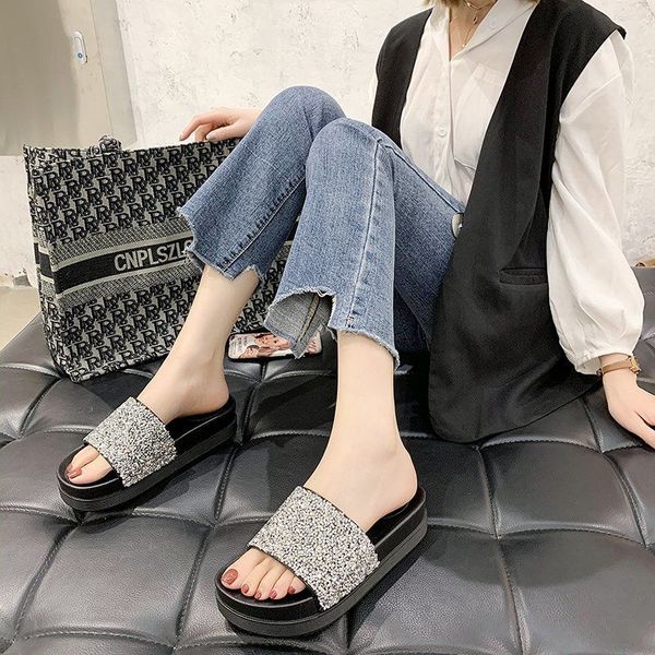 chunky slippers summer fashion sequins heighten outdoor fashion versatile casual and comfortable soft shopping sandals, Black
chunky slippers summer fashion sequins heighten outdoor fashion versatile casual and comfortable soft shopping sandals, Black