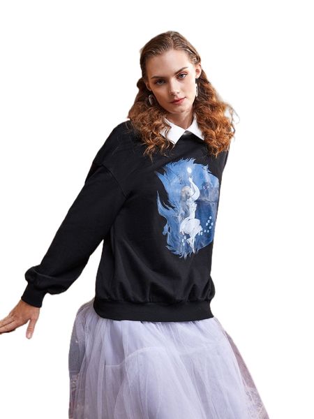 x loputyn figure graphic contrast collar sweatshirt v5lt#, Black
x loputyn figure graphic contrast collar sweatshirt v5lt#, Black