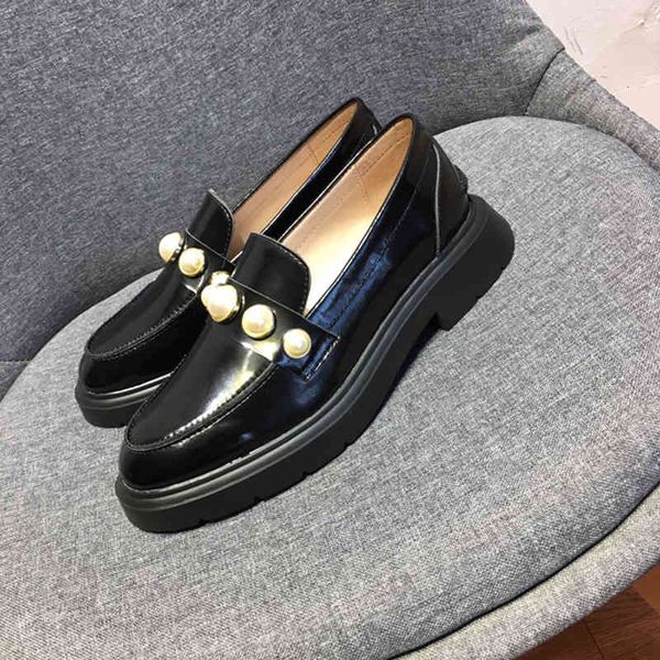 dress shoes early spring leisure cowhide one foot flat sole shoes comfortable british round head pearl thick soled leffer, Black
dress shoes early spring leisure cowhide one foot flat sole shoes comfortable british round head pearl thick soled leffer, Black