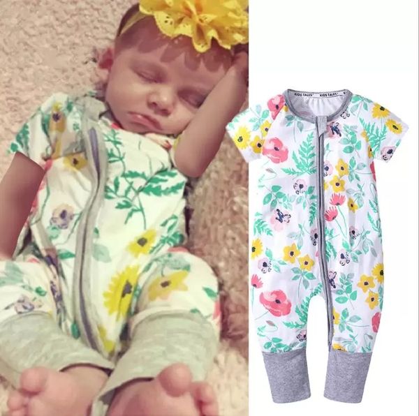 

Newborn Baby Rompers Summer Short Sleeve Jumpsuit Infantis Cotton Floral Romper Baby Girl Clothes, Cyan