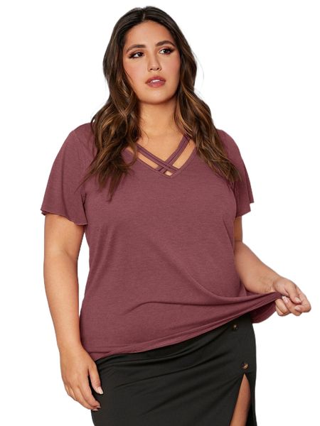 plus criss cross butterfly sleeve tee t3jj#, Black
plus criss cross butterfly sleeve tee t3jj#, Black