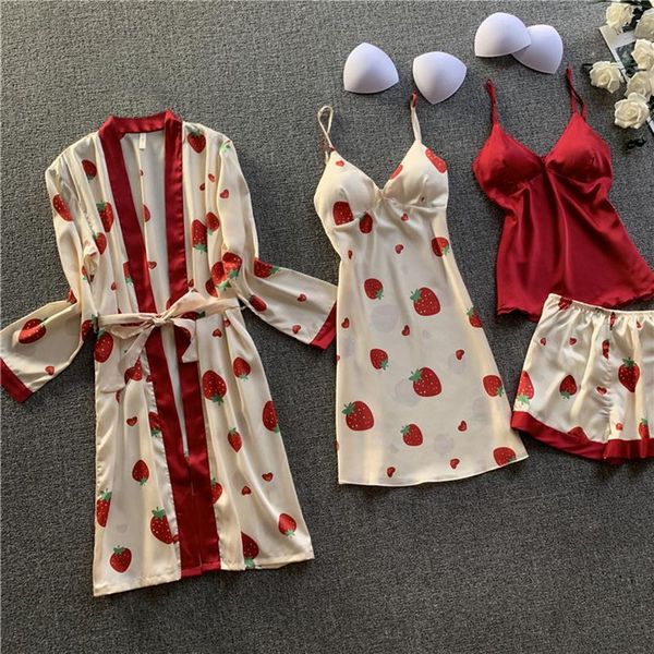 pajamas for women sleepwear pijama mujer 4 piece set ladies pyjama pajama sets sleep lounge chest pads home wear, Black;red
pajamas for women sleepwear pijama mujer 4 piece set ladies pyjama pajama sets sleep lounge chest pads home wear, Black;red