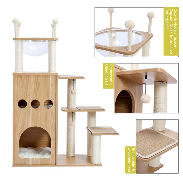 cat furniture modern cat tower featuring with fully sisal covering scratching posts deluxe condos and large space capsule nest
cat furniture modern cat tower featuring with fully sisal covering scratching posts deluxe condos and large space capsule nest