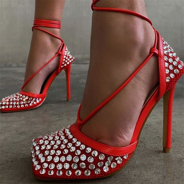women sandals ankle cross tied high heel sandal crystal green fishnet pumps runway square toe female shoes size 35-42 220326, Black
women sandals ankle cross tied high heel sandal crystal green fishnet pumps runway square toe female shoes size 35-42 220326, Black