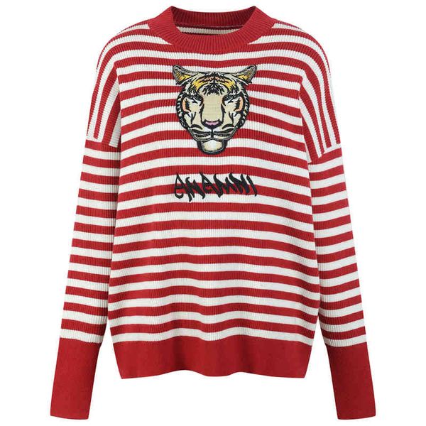 women's knits tees french elegant round neck color contrast tiger pattern sweater women's wear early spring long sleeve loose 03, White
women's knits tees french elegant round neck color contrast tiger pattern sweater women's wear early spring long sleeve loose 03, White