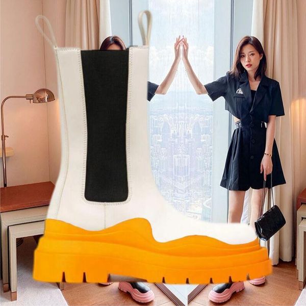 two tone tire chelsea boots women platform chunky boot lady luxe design men calf desiger mid tube calfskin slip-on style round toe boots whi, Black
two tone tire chelsea boots women platform chunky boot lady luxe design men calf desiger mid tube calfskin slip-on style round toe boots whi, Black