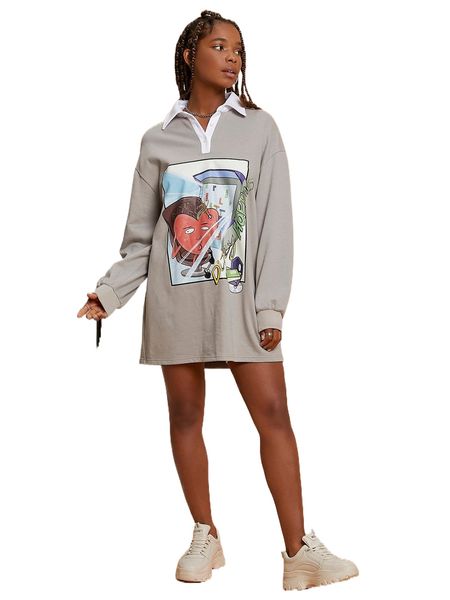 x penelope ping cartoon and letter graphic drop shoulder sweatshirt dress 61my#, Black
x penelope ping cartoon and letter graphic drop shoulder sweatshirt dress 61my#, Black