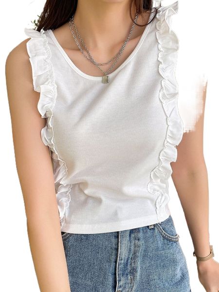 dazy frill trim rib knit tank b2jy#, White
dazy frill trim rib knit tank b2jy#, White