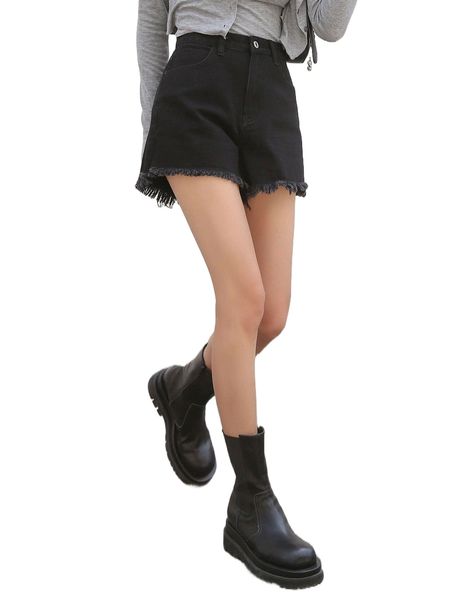dazy raw hem wide leg denim shorts y1jt#, White;black 
dazy raw hem wide leg denim shorts y1jt#, White;black