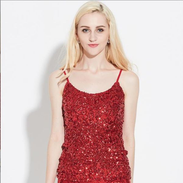 women's t-shirt sequins women's fitted stretch bottom vest versatile adjustable camisole, White
women's t-shirt sequins women's fitted stretch bottom vest versatile adjustable camisole, White