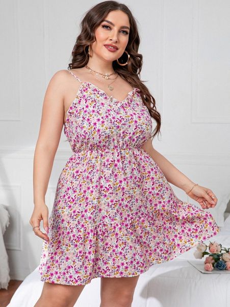 plus ditsy floral print frill trim cami dress m1rh#, Black
plus ditsy floral print frill trim cami dress m1rh#, Black