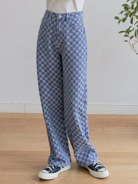 dazy checker print slant pocket jeans v1ut#, Blue 
dazy checker print slant pocket jeans v1ut#, Blue
