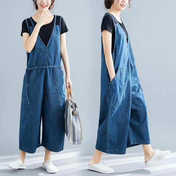 women's plus size jumpsuits & rompers literary women loose thin ageing denim backpack skirt wide leg pants, Black;white
women's plus size jumpsuits & rompers literary women loose thin ageing denim backpack skirt wide leg pants, Black;white