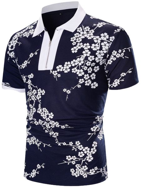 men floral print half zipper polo shirt 78j1#, White;black
men floral print half zipper polo shirt 78j1#, White;black