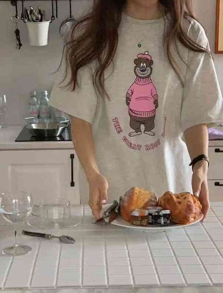 women's t-shirt spring south korea dongdamen casual loose round neck pullover bear print short sleeve t-shirt women 4avk, White
women's t-shirt spring south korea dongdamen casual loose round neck pullover bear print short sleeve t-shirt women 4avk, White