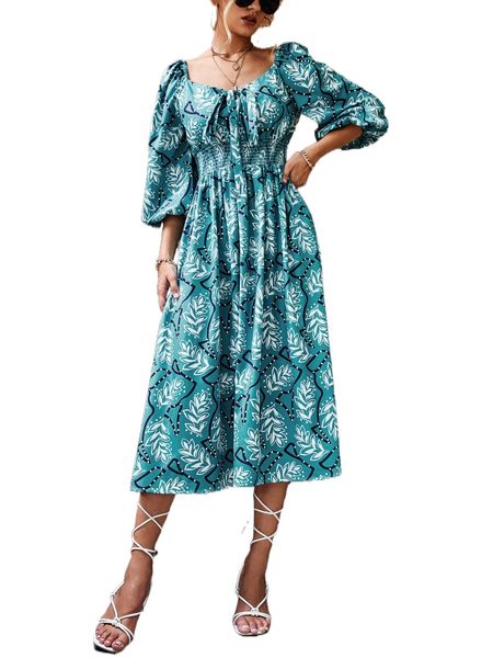 random plant print tie front sweetheart neck lantern sleeve shirred dress e0sb#, Black;gray
random plant print tie front sweetheart neck lantern sleeve shirred dress e0sb#, Black;gray