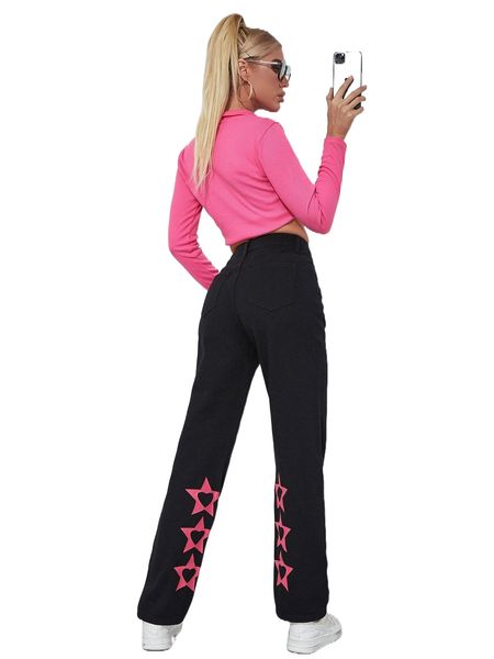 high waist star print straight leg pants y67a#, Black;white
high waist star print straight leg pants y67a#, Black;white