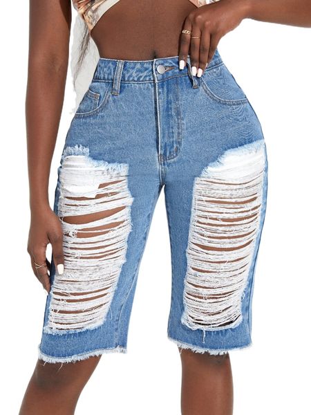 sxy high waist ladder distressed raw trim bermuda denim shorts d34f#, White;black