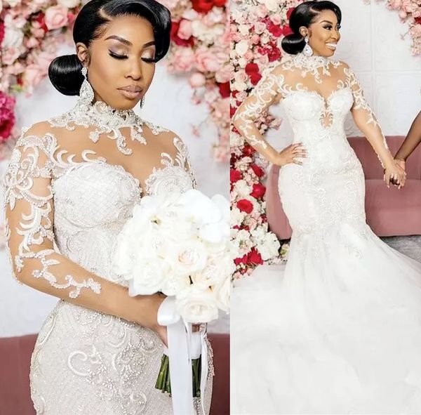 plus size arabic aso ebi lace beaded mermaid wedding dress high neck sheer neck long sleeves vintage bridal gowns dresses, White
plus size arabic aso ebi lace beaded mermaid wedding dress high neck sheer neck long sleeves vintage bridal gowns dresses, White