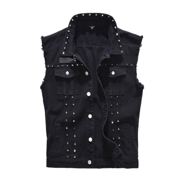 men's vests denim vest men punk rock rivet cowboy black jeans waistcoat 220823, Black;white
men's vests denim vest men punk rock rivet cowboy black jeans waistcoat 220823, Black;white