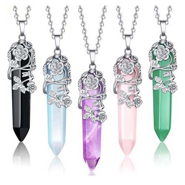 silver color flower natural gems stone necklaces big size hexagonal healing pointed crystal quartz pendants suspension for women
silver color flower natural gems stone necklaces big size hexagonal healing pointed crystal quartz pendants suspension for women