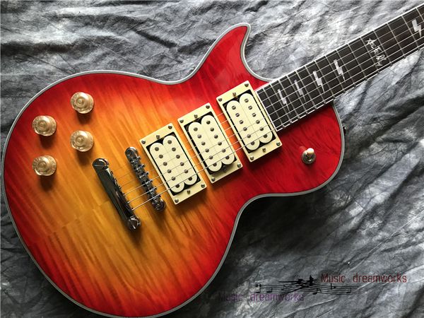 left hand 3 humbucker pickup l p electric guitar a flame maple chrome hardware inlays flash color red
left hand 3 humbucker pickup l p electric guitar a flame maple chrome hardware inlays flash color red