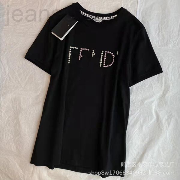 women's t-shirt designer chao brand f + 2022 summer new three-dimensional pearl letter embroidery round neck short sleeve women's, White
women's t-shirt designer chao brand f + 2022 summer new three-dimensional pearl letter embroidery round neck short sleeve women's, White