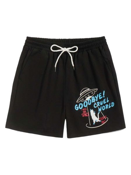 romwe guys ufo letter graphic shorts 63k2#, White;black