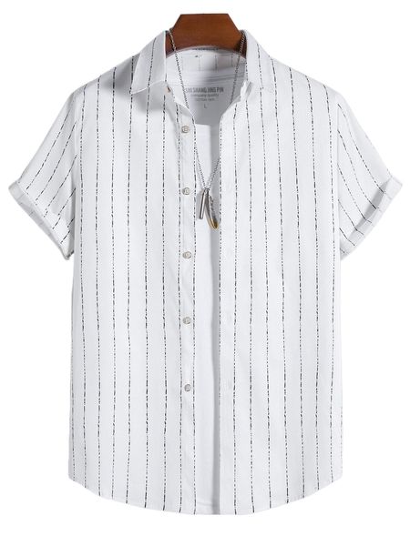 men striped button through shirt y6r8#, White;black