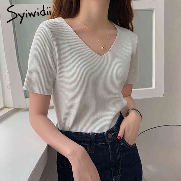 tshirts woman short sleeve vneck clothes knitted canale soild white harajuku summer korean fashion shirts 210415
tshirts woman short sleeve vneck clothes knitted canale soild white harajuku summer korean fashion shirts 210415