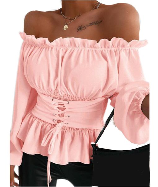 women's blouses & shirts off shoulder women clothing slash neck long sleeve lace up corset fall blusas mujer de moda, White
women's blouses & shirts off shoulder women clothing slash neck long sleeve lace up corset fall blusas mujer de moda, White