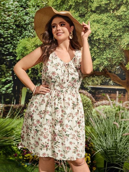 plus floral print knot front dress a0av#, Black