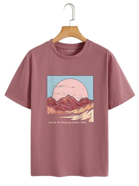 mountain and slogan graphic tee 92q6#, White