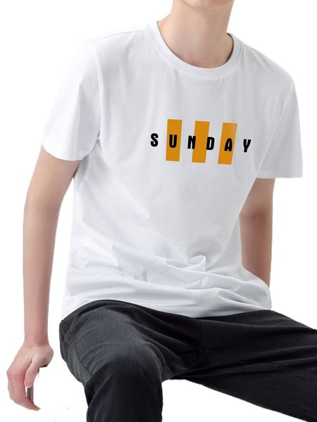 men letter & geo print tee o9ob#, White;black 
men letter & geo print tee o9ob#, White;black