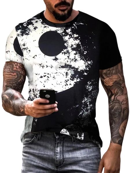 men yin and yang print tee v989#, White;black