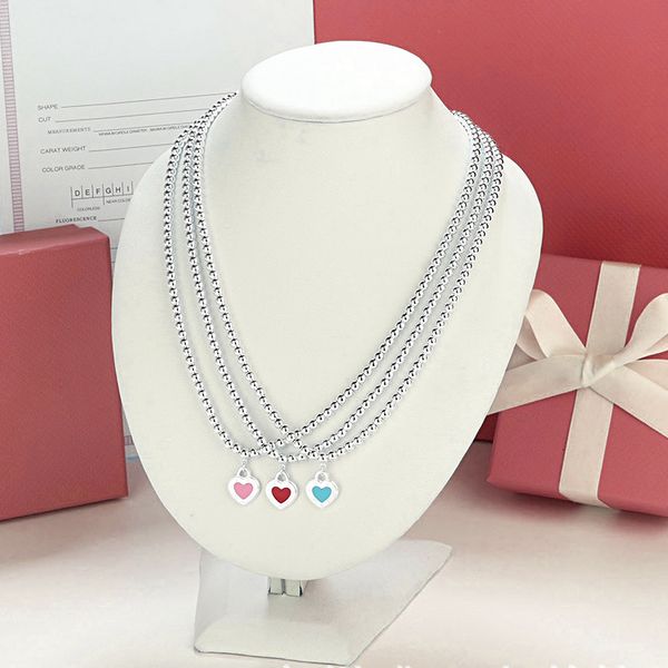 2022 brand original jewelry cuff designer heart-shaped enamel heart pendant necklace women's fashion simple high-end 4mm round bead cha, Silver
2022 brand original jewelry cuff designer heart-shaped enamel heart pendant necklace women's fashion simple high-end 4mm round bead cha, Silver