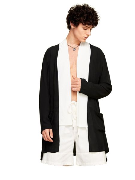 x popinstadart men colorblock patched pocket asymmetrical hem belted kimono g3gy#, White;black
x popinstadart men colorblock patched pocket asymmetrical hem belted kimono g3gy#, White;black