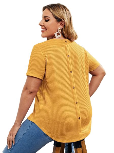 plus button back rib-knit tee i5ec#, Black
plus button back rib-knit tee i5ec#, Black