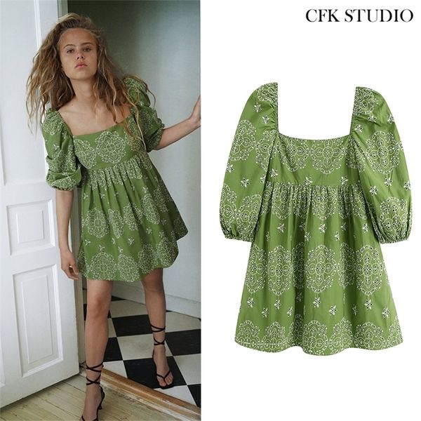 women minidress with square collar embroidery puff sleeve shirtdress za summer fashion elegant cute green minidress t200613, Black;gray
women minidress with square collar embroidery puff sleeve shirtdress za summer fashion elegant cute green minidress t200613, Black;gray