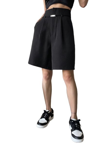 dazy zip fly plicated suit shorts c942#, White;black 
dazy zip fly plicated suit shorts c942#, White;black