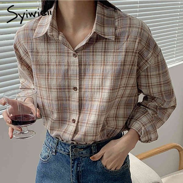 plaid vintage button up blouses women turndown collar long sleeve loose clothing spring korean fashion shirts 210415, White
plaid vintage button up blouses women turndown collar long sleeve loose clothing spring korean fashion shirts 210415, White