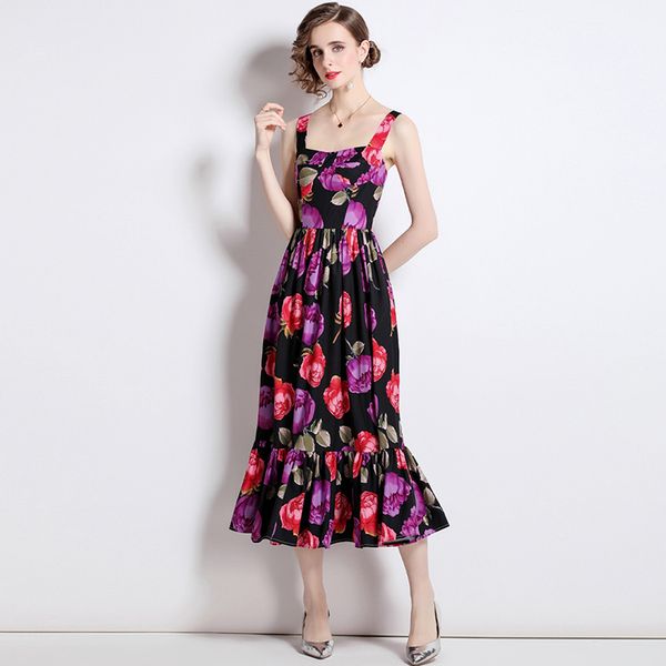 fashion retro printing dress of women 2022 summer new spaghetti strap beach holiday ruffles vestidos 100% polyester, Black;gray
fashion retro printing dress of women 2022 summer new spaghetti strap beach holiday ruffles vestidos 100% polyester, Black;gray
