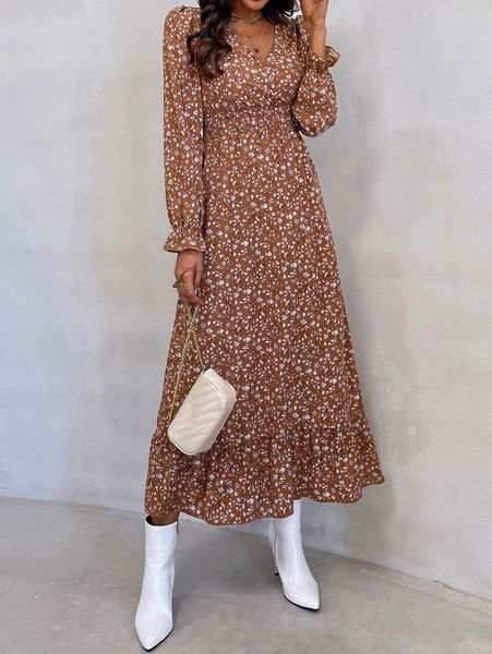 ditsy floral print flounce sleeve shirred waist ruffle hem dress g7ca#, Black;gray
ditsy floral print flounce sleeve shirred waist ruffle hem dress g7ca#, Black;gray