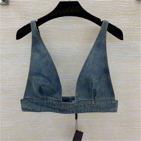 new style womens designers t shirts underwear with metal badge deep v denim sling tube women clothing, White
new style womens designers t shirts underwear with metal badge deep v denim sling tube women clothing, White