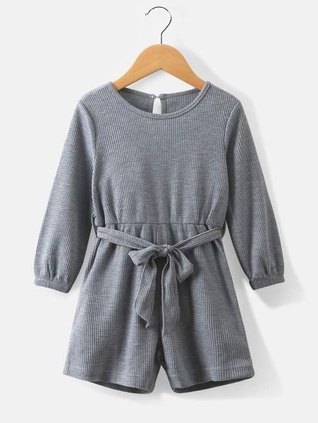 toddler girls keyhole back belted waffle knit romper she, Blue