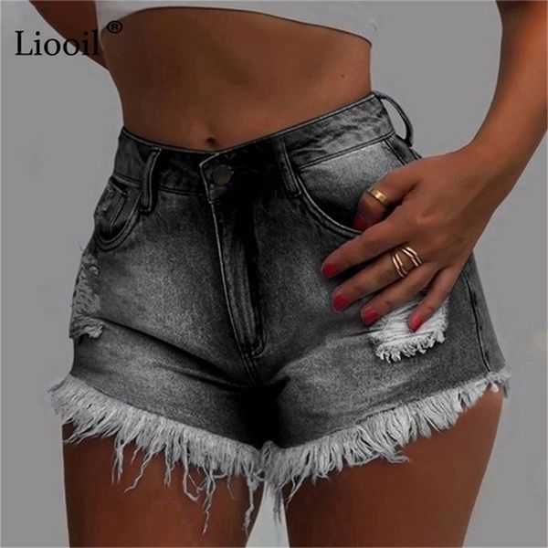 liooil gray blue ripped jean shorts with tassel pockets summer streetwear women plus size mid waist hole denim shorts 210331, White;black
liooil gray blue ripped jean shorts with tassel pockets summer streetwear women plus size mid waist hole denim shorts 210331, White;black
