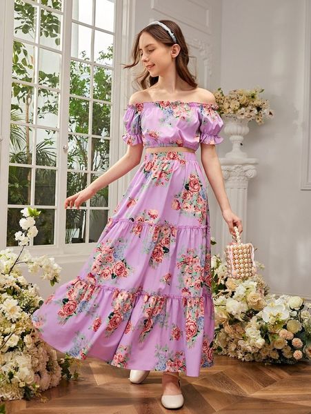 teen girls off shoulder floral print & layered skirt she, White
teen girls off shoulder floral print & layered skirt she, White