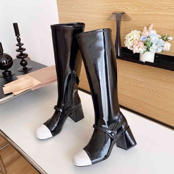 women's varnished leather boots shoes knee high boots round head heels with decorative beads winter series, Black
women's varnished leather boots shoes knee high boots round head heels with decorative beads winter series, Black
