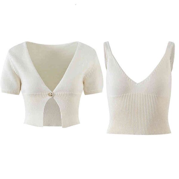 women's sweaters summer slim short v-neck knitted sleeved fashionable suspender vest two-piece set vw3g, White;black
women's sweaters summer slim short v-neck knitted sleeved fashionable suspender vest two-piece set vw3g, White;black
