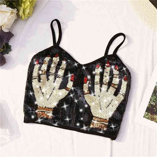 fashion women crop summer palm beaded sequins spaghetti strap black short t shirt woman 210401, White
fashion women crop summer palm beaded sequins spaghetti strap black short t shirt woman 210401, White